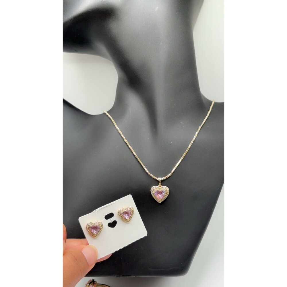 Gold Plated Sets Pink Heart Shape